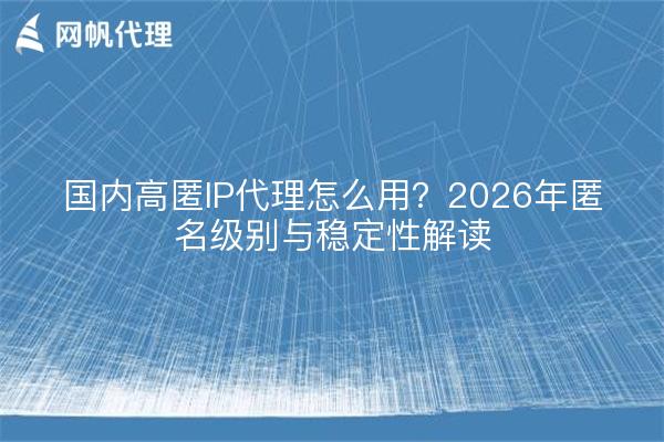 国内高匿IP代理怎么用？2026年匿名级别与稳定性解读