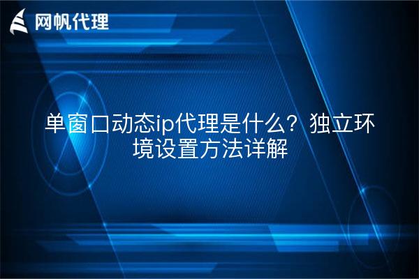 单窗口动态ip代理是什么?独立环境设置方法详解