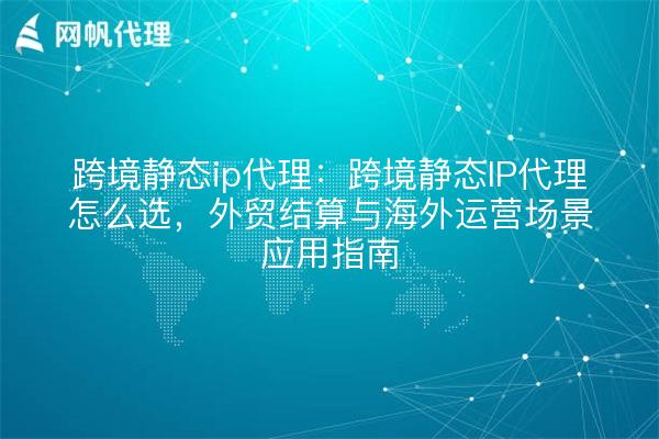 跨境静态ip代理：跨境静态IP代理怎么选，外贸结算与海外运营场景应用指南